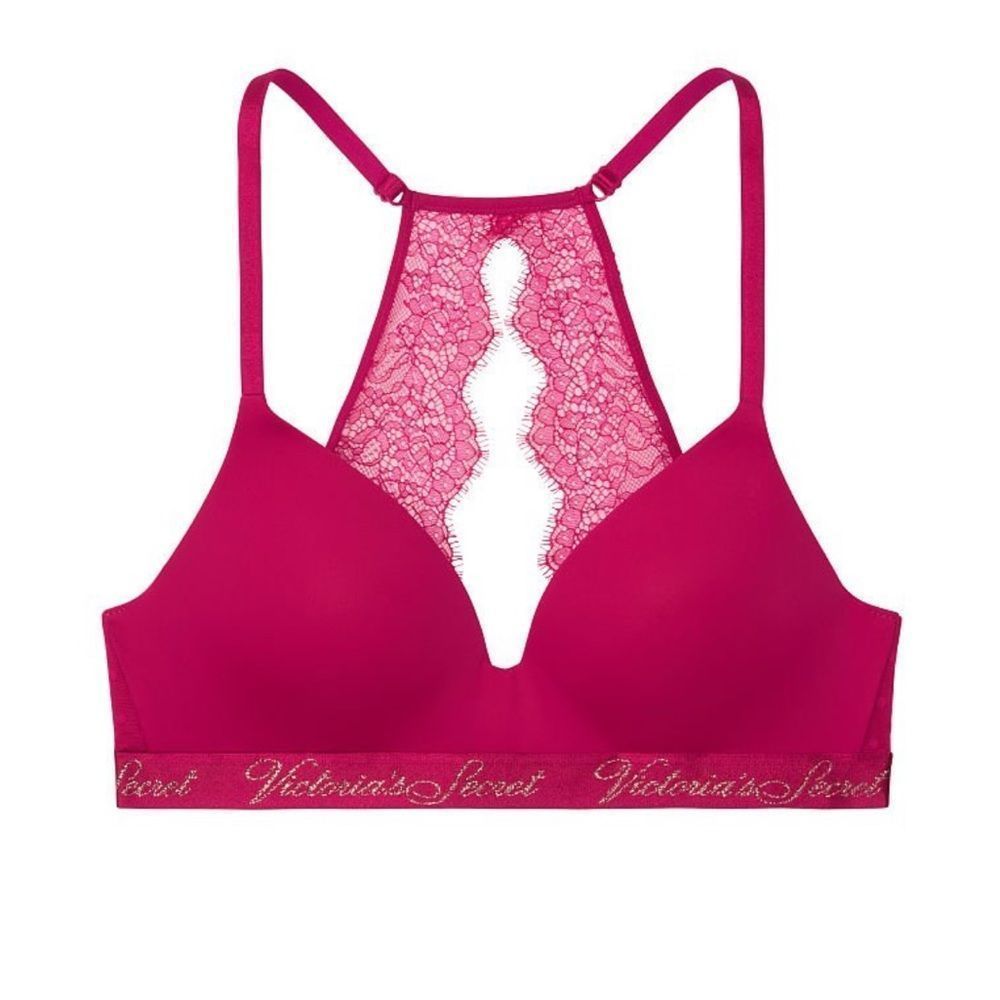 Victoria’s Secret The T-Shirt Lightly Lined Wireless Bra Lace Back Raspberry